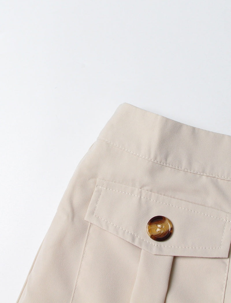 Asymmetrical Pleated Skirt with Button Details