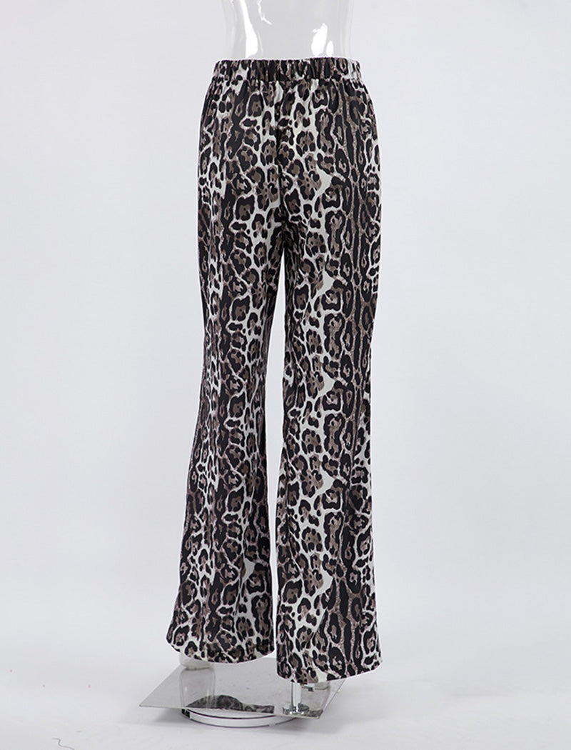 Wide-Leg Satin Animal Print Pants