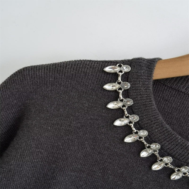 Rhinestone Embellished Crewneck Sweater