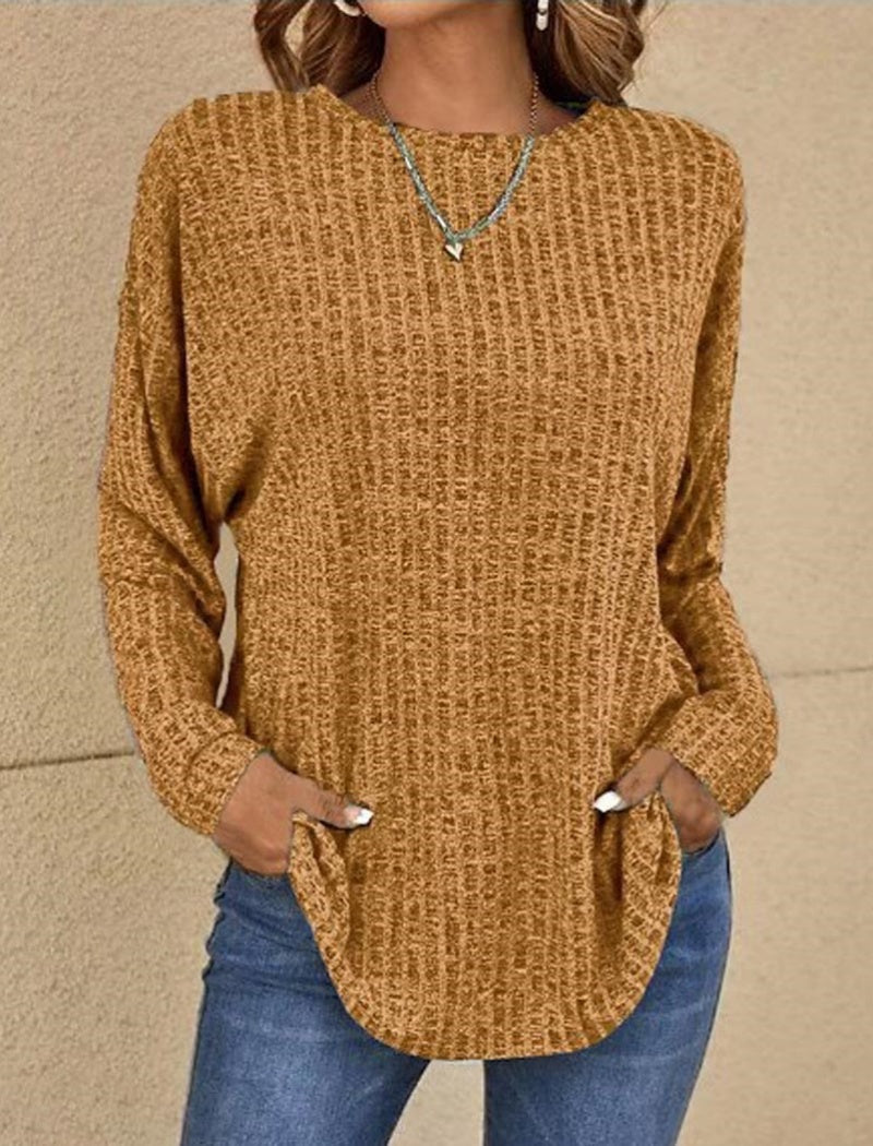 Ribbed Crewneck Long Sleeve Loose Tee