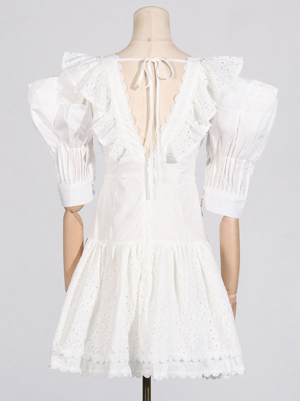 Button-Front Eyelet Mini Dress