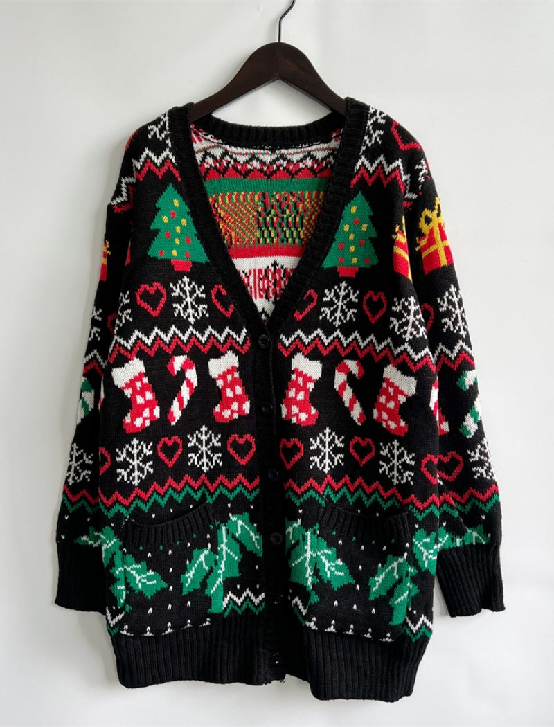 Holiday Cardigan with Festive Prints