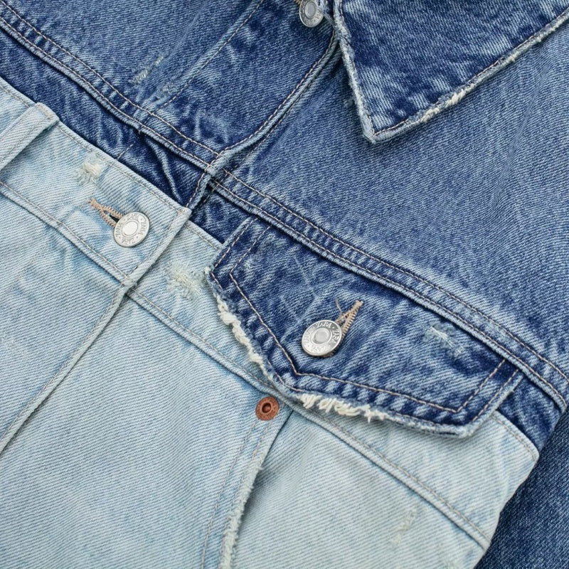 Colorblock Cropped Denim Jacket