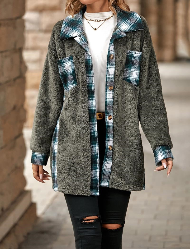 Plaid and Sherpa Button-Up Coat