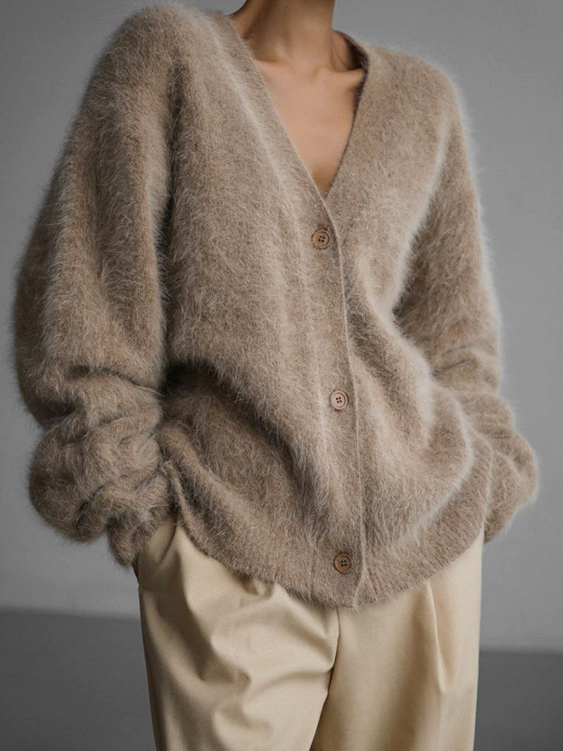 Fluffy Oversized Buttoned Cardigan