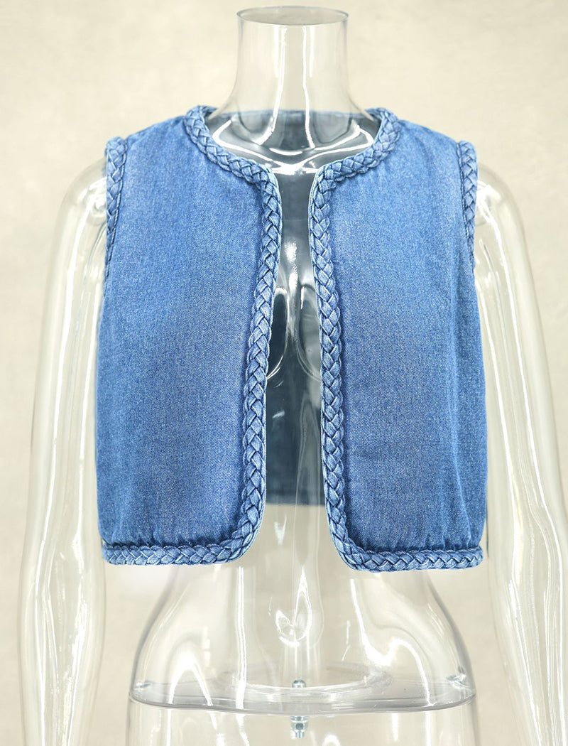 Denim Vest with Braided Trim