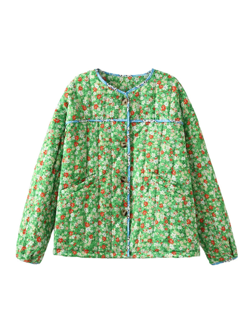 Patchwork Button-Up Quilted Jacket