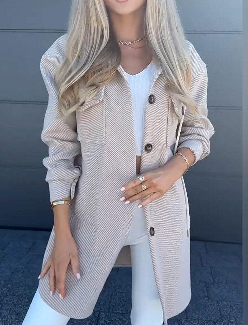 Button-Up Hooded Knit Long Coat