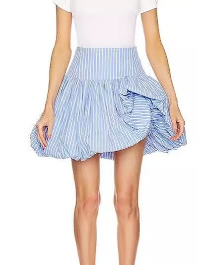 Striped Ruffled Bubble Mini Skirt