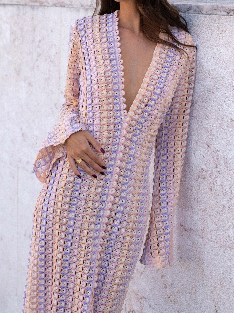 V-Neck Colorblock Maxi Dress