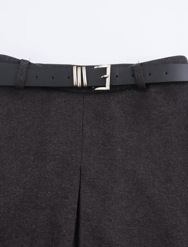 A-Line Belted Midi Skirt