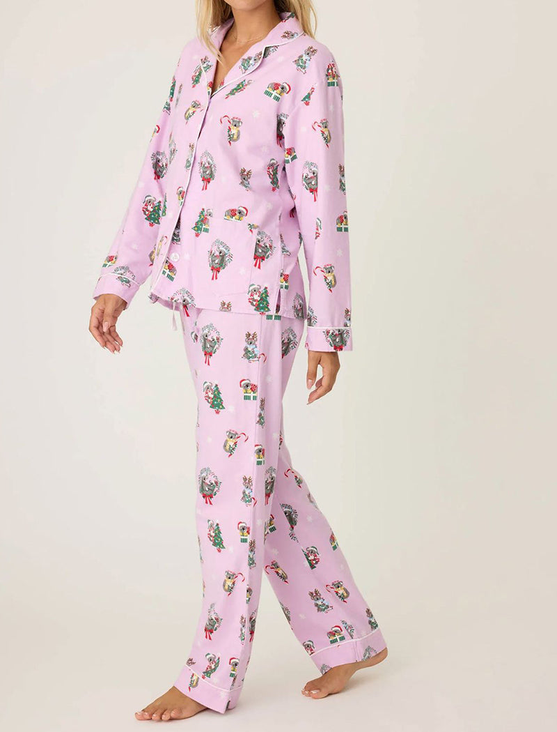 Festive Print Button-Down Pajama Set