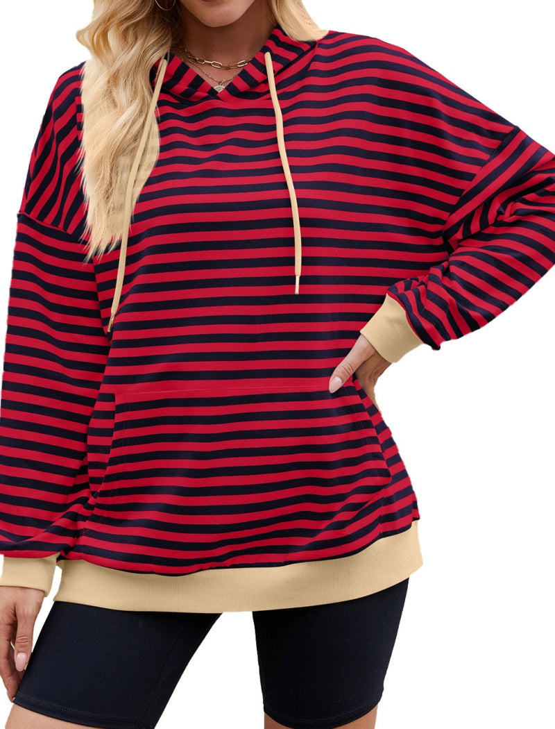 Striped Pullover Hoodie with Kangaroo Pocket