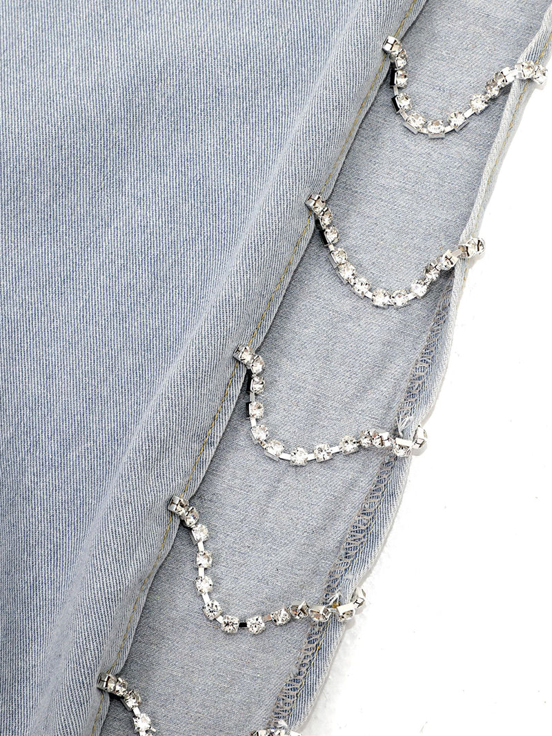 Side-Slit Chain-Detail Denim Pants