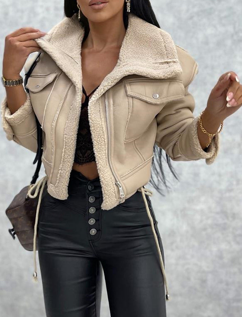 Faux Leather Sherpa-Lined Jacket