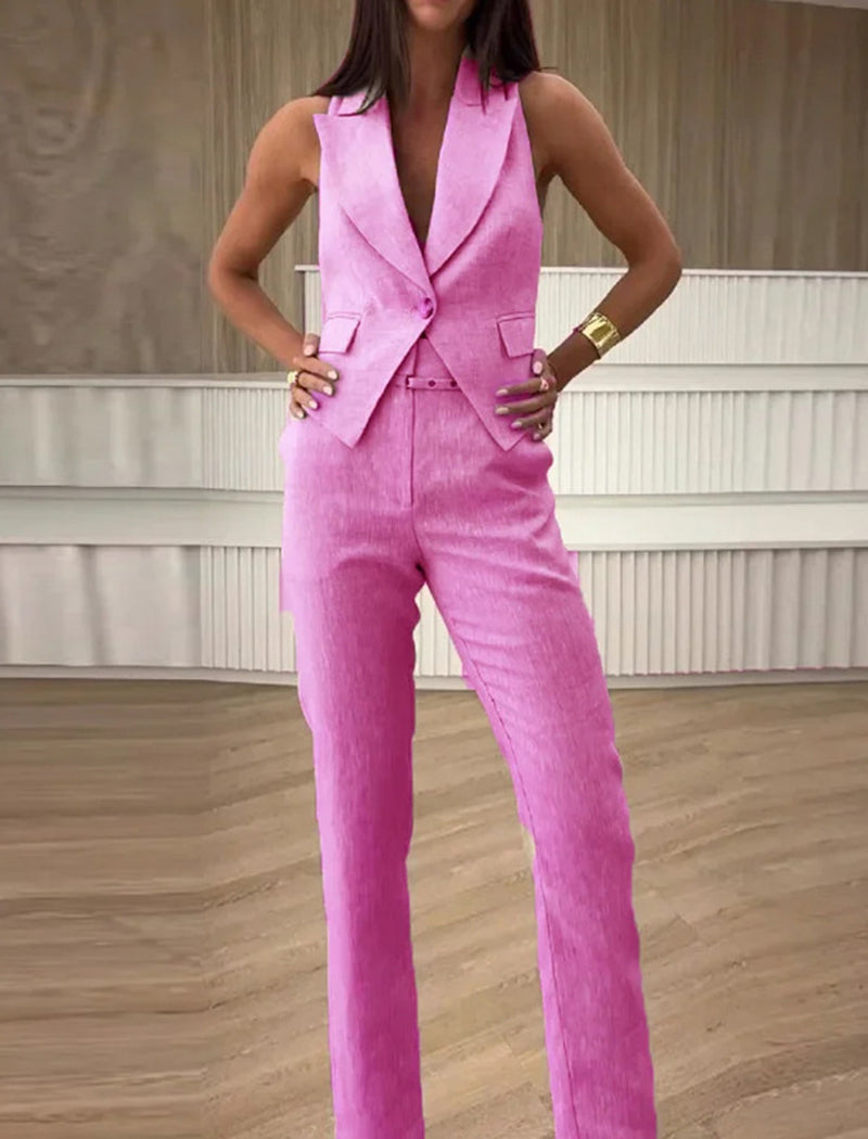 Tailored Sleeveless Blazer and Pants Set