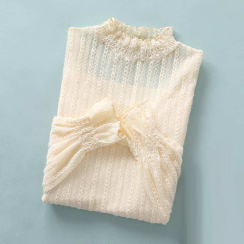 Sheer Lace Ruffle-Trim Blouse