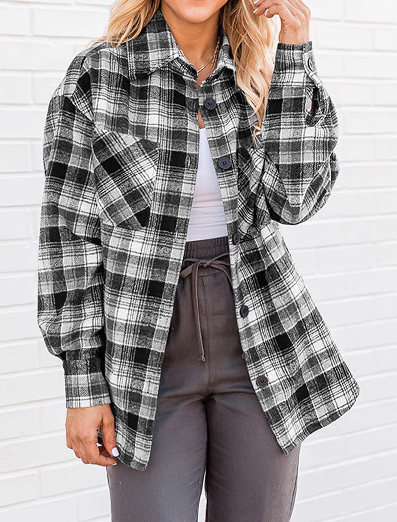 Plaid Button-Up Overshirt Jacket