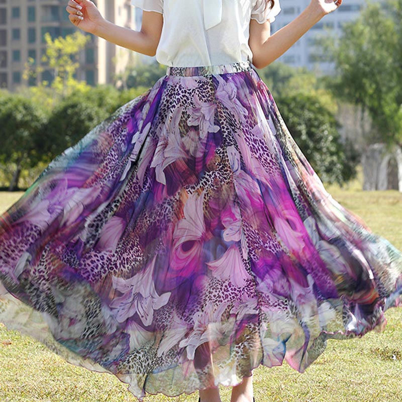 High-Waist Leopard Print Chiffon Skirt
