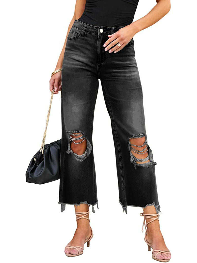 High-Waisted Distressed Jeans