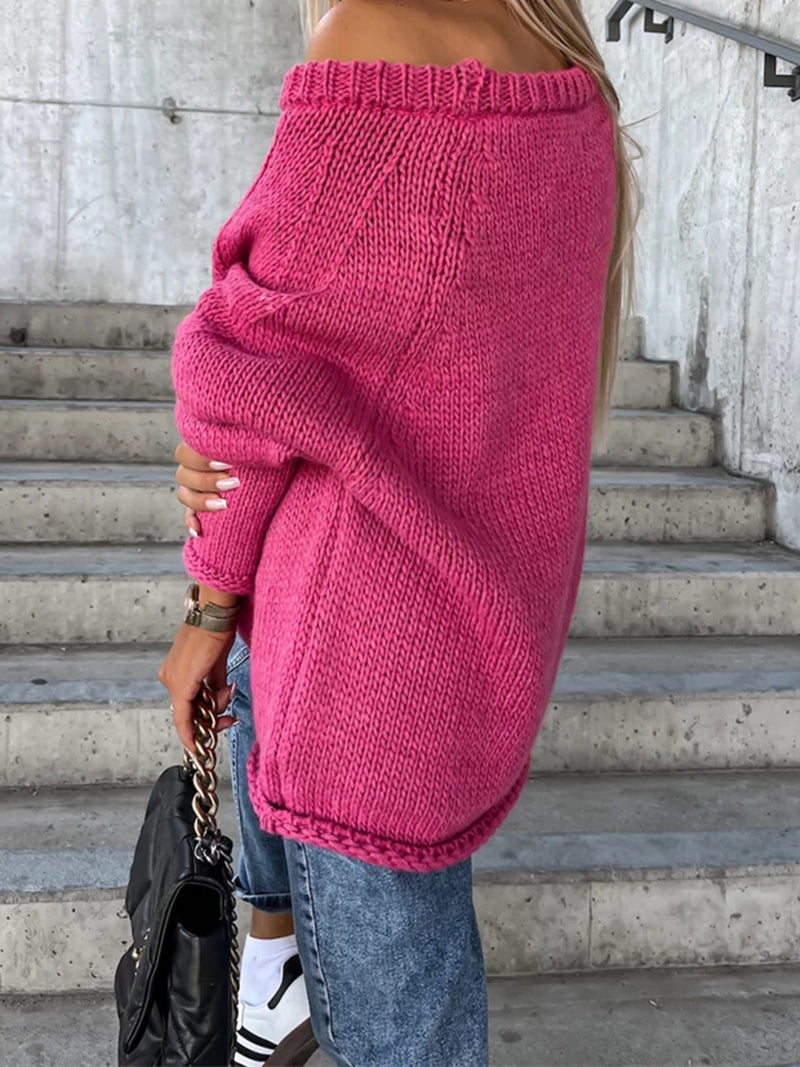 Off-the-Shoulder Oversized Knitted Sweater