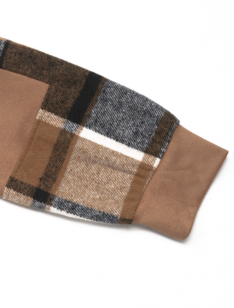 Plaid Patchwork Hooded Top with Drawstring