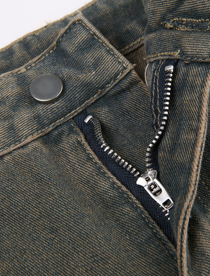 Distressed Straight-Leg Denim Pants