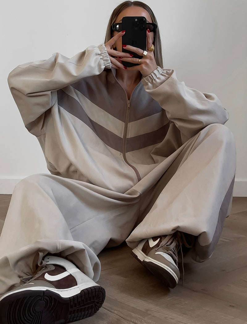 Striped Color-Block Jacket and Jogger Set