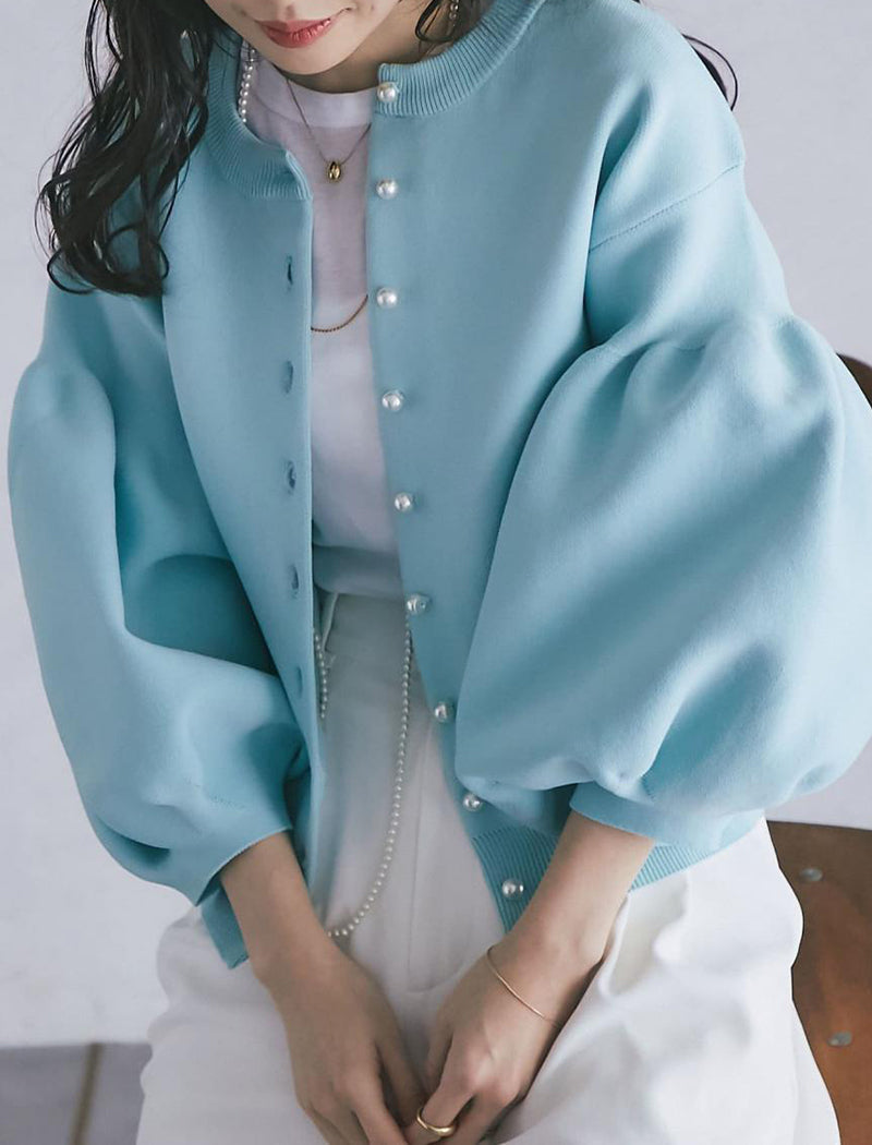 Loose Balloon Sleeve Knit Short Jacket