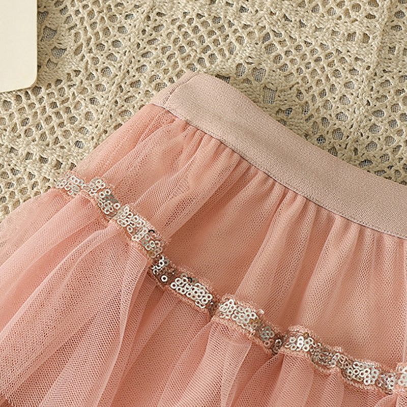 Layered Ruffle Tulle Midi Skirt