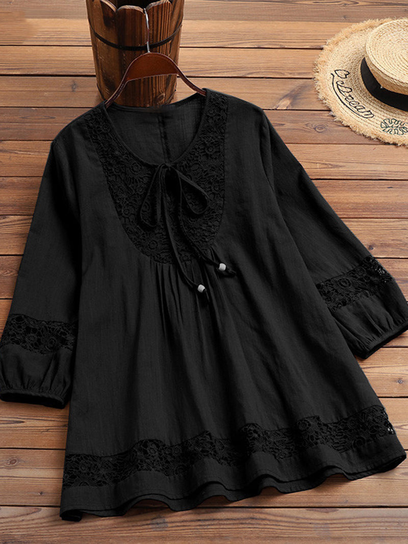Lace Trim Boho Blouse