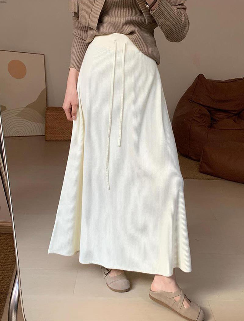 Pleated Drawstring Maxi Skirt