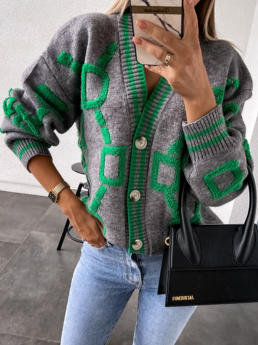 Graphic Button Cardigan
