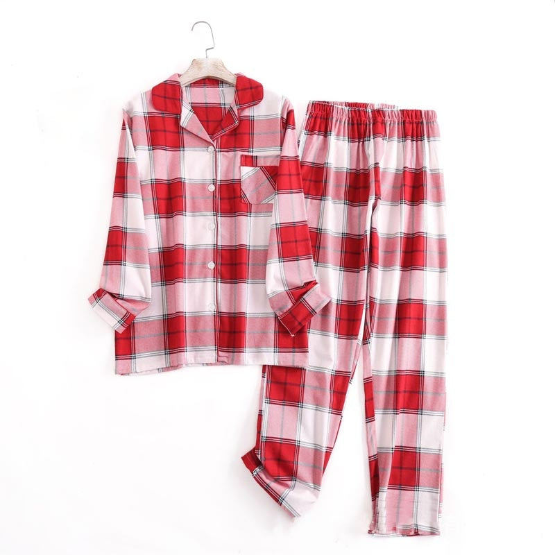 Loose Fit Plaid Long Sleeve Top and Pants Set