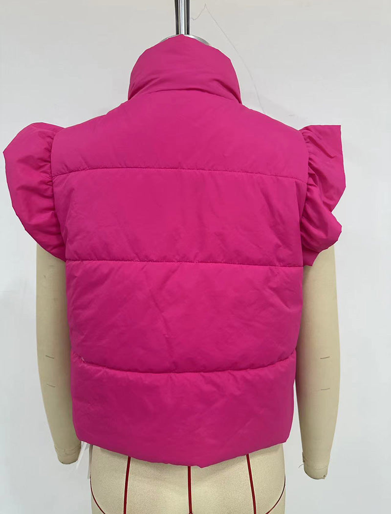 Ruffled Shoulder Puffer Vest