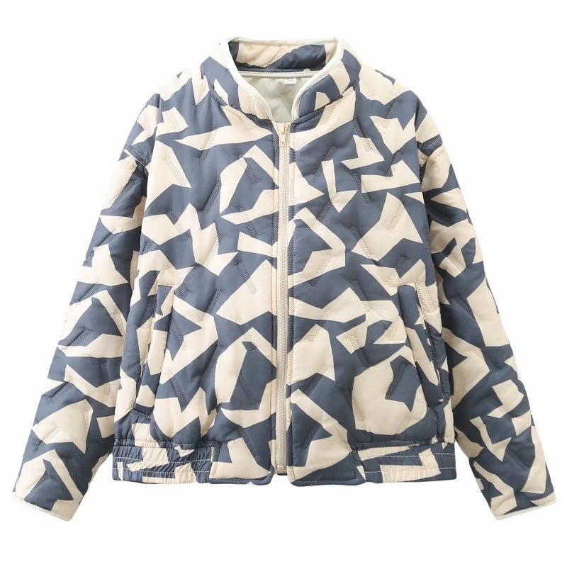 Printed Quilted Zip-Up Coat