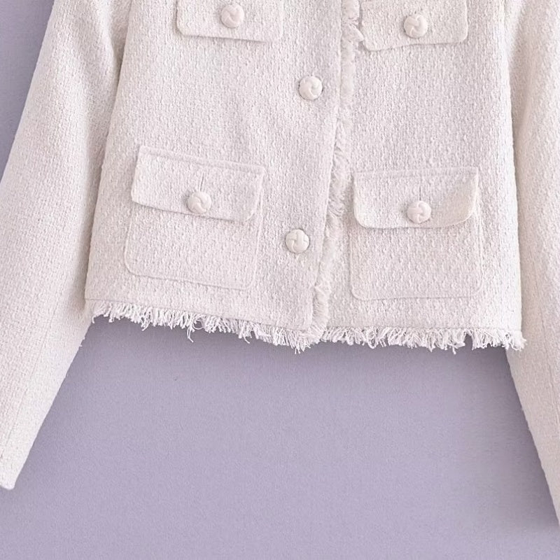 Cropped Tweed Button-Up Jacket