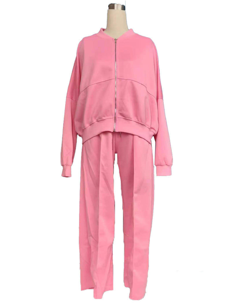 Zip-Up Jacket and Drawstring Wide-Leg Pants Set