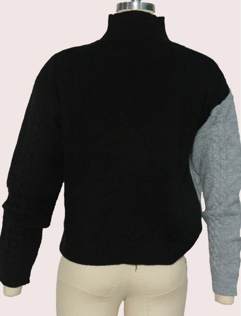 Two-Tone Cable Knit Sweater