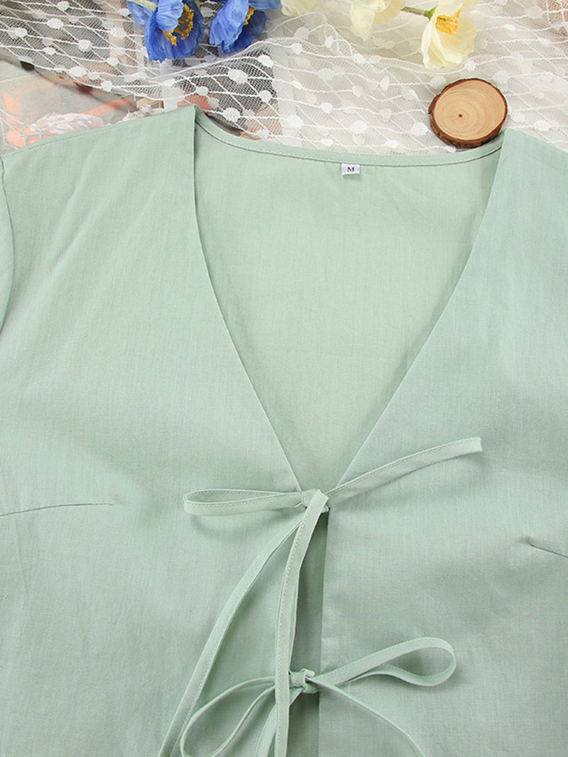 Tie-Front Blouse and Shorts Set