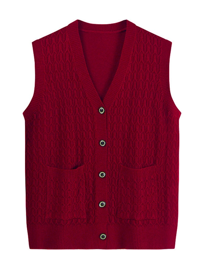 Button-Up Knit Vest with Front Pockets