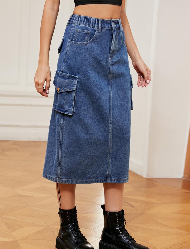 Cargo Pocket Drawstring Midi Skirt