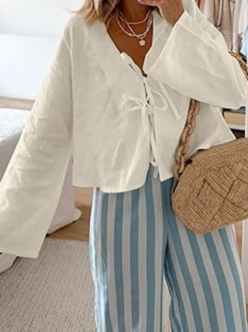 Tie-Front Cropped Blouse