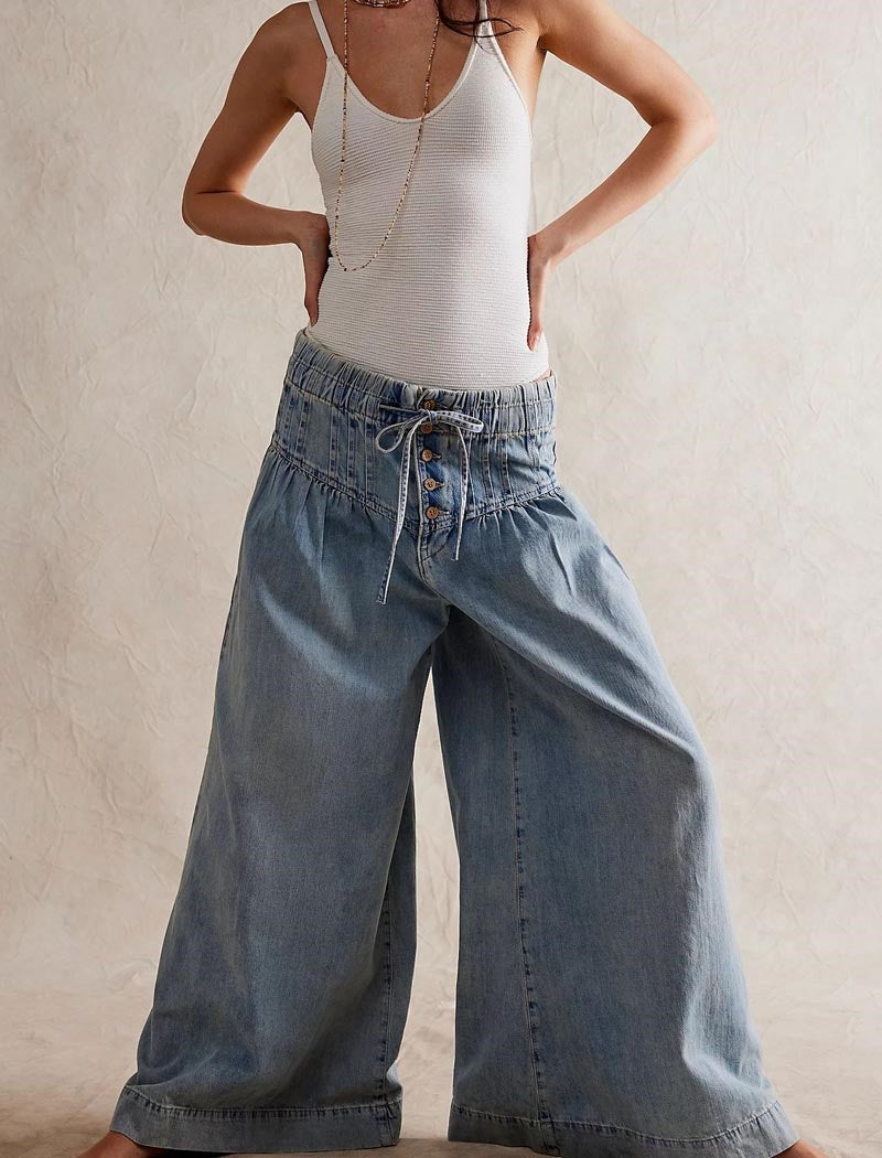 Flowy Wide-Leg Denim Pants
