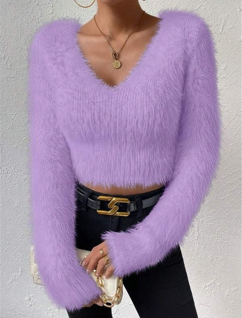 Fluffy Long Sleeve Cropped Sweater