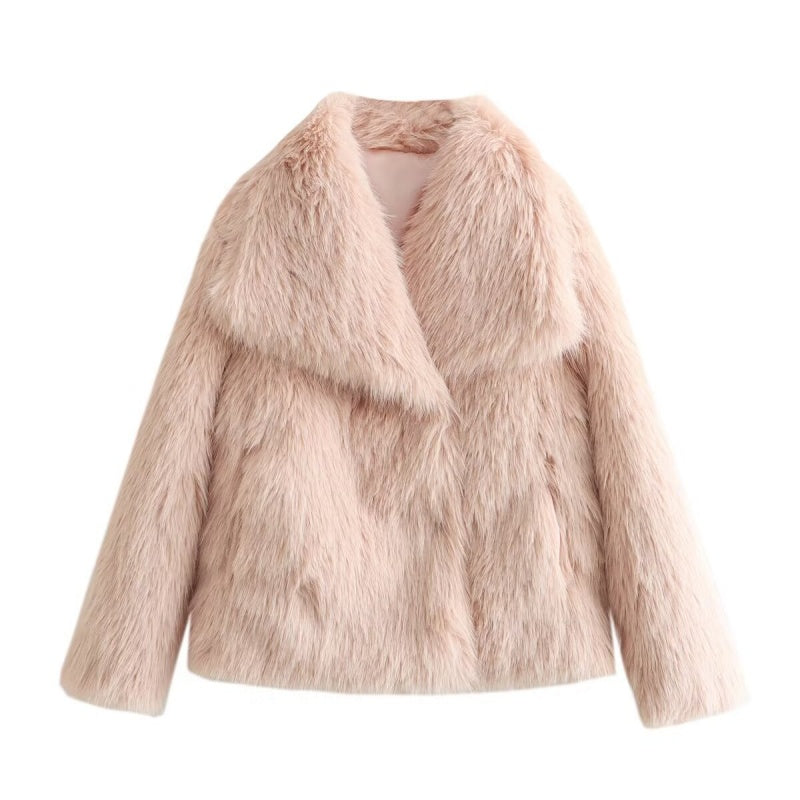Loose Faux Fur Collar Coat