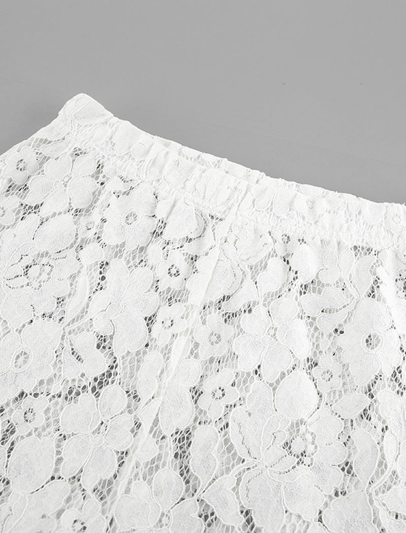Sheer Floral Lace High-Waisted Pants
