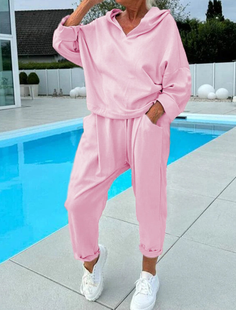 Solid Hooded Top and Pants Set