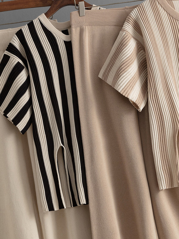 Striped Short-Sleeve Top & Wide-Leg Pants Set