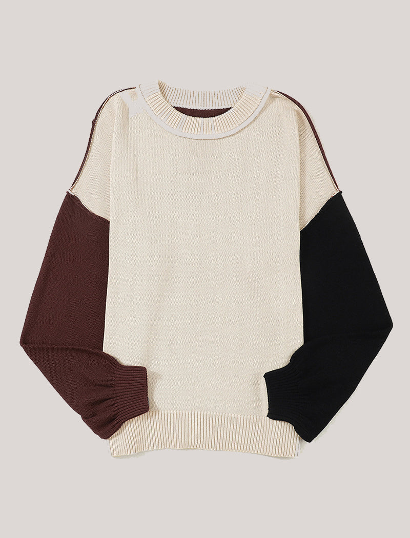 Oversized Two-Tone Knit Pullover
